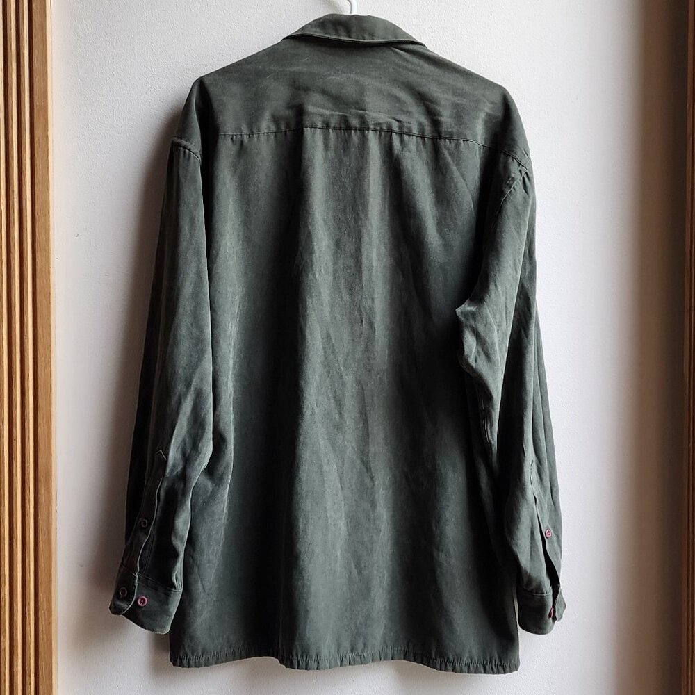 Pierre Cardin Green Faux Suede Button Down Shirt Size Large - Picture 13 of 13